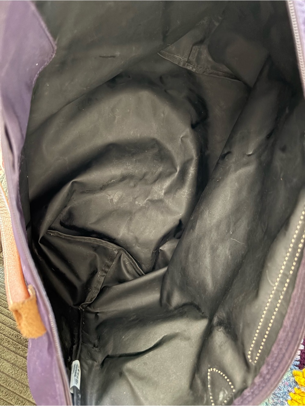 Longchamp Nylon Tote Bag in Deep Purple with Brown Trim - Picture 8 of 8